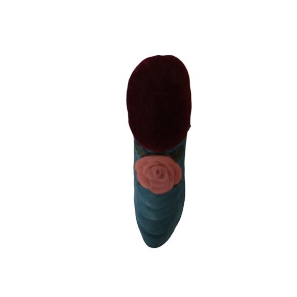 Mini Victorian Blue Shoe Pin Cushion Pink Rosette Sewing Collectible Vintage - Picture 8 of 9